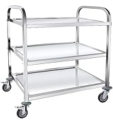 AQNIEGEP Stainless Steel Food Cart with Wheels 3 Tier Kitchen Cart Handle Lab Medical Cart with L...