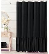 Felisa Farmhouse Shower Curtain with A Ruffle Hem, Linen Blend Shower Curtain for Bathroom,Black,...