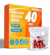 HORHIZA Reusable Vacuum Sealer Bags for Food 40Pcs Vacuum Sealer Bags(8 x 10 in) Freezer
