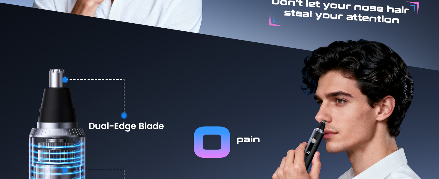 Portable nose and ear trimmer with LED display for daily grooming