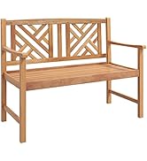 Tangkula Patio Acacia Wood Bench, 2-Person Outdoor Loveseat Chair, Cozy Armrest &amp; Backrest, Sturd...