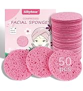 Silkyhose 50-Count Compressed Facial Sponges 100% Natural Cellulose Cosmetic Spa Sponges for Dail...