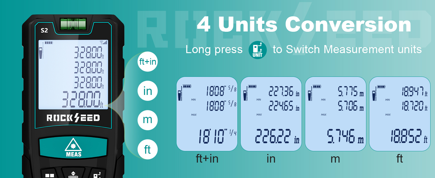Text: '4 Units Conversion'. Digital display screen showing multiple measurement readings and conversion options with numerical values.
