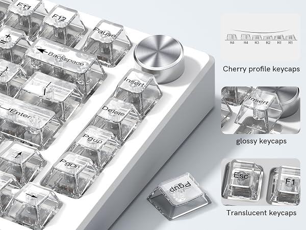 White Clear Keyboard keycaps,Transparent Key caps,Crystal Jelly Keycap Set,Shine Through Key caps