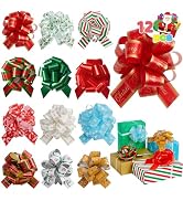 JOYIN 12 PCS Christmas Pull Bows with Ribbon 5” Wide for Gift Wrapping &amp; Gift Tags, Boxing Day De...