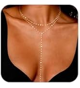 NECOCY 14k Gold Plated Lariat Necklaces for Women, Dainty Long Layered Chain Necklace Trendy Y-Sh...