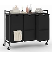 Garvee Rolling Laundry Hamper with Shelf, 3-Section Laundry Sorter with Removable Bags &amp; Wheels, ...