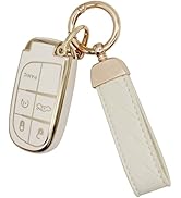 SUNCARACCL for Jeep Key Fob Cover with Leather Keychain, Soft TPU Full Cover Protection Key Case ...