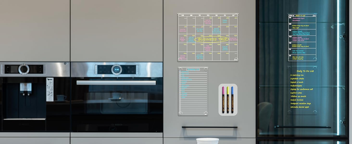 JJPRO Clear Dry Erase Monthly Calendar 4PCS Set for Fridge. Reusable Undated Transparent Calendar