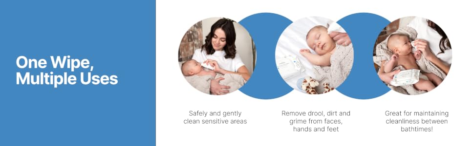 Safely and gently clean sensitive areas to remove drool, dirt and grime from face, hands and feet