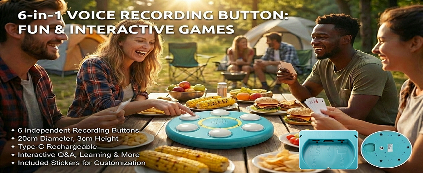 6-in-1 voice recording button with six independent buttons used for interactive games and activities