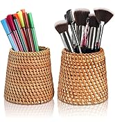 Elsjoy Set of 2 Wicker Pencil Holder, Natural Rattan Pen Cup Woven Makeup Brush Holder, Rustic Ut...