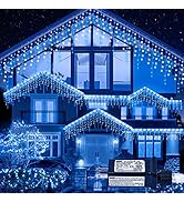 oopswow Icicle Lights Outdoor Decorations 300 LED 33ft 8 Modes Curtain Fairy String Light with 50...