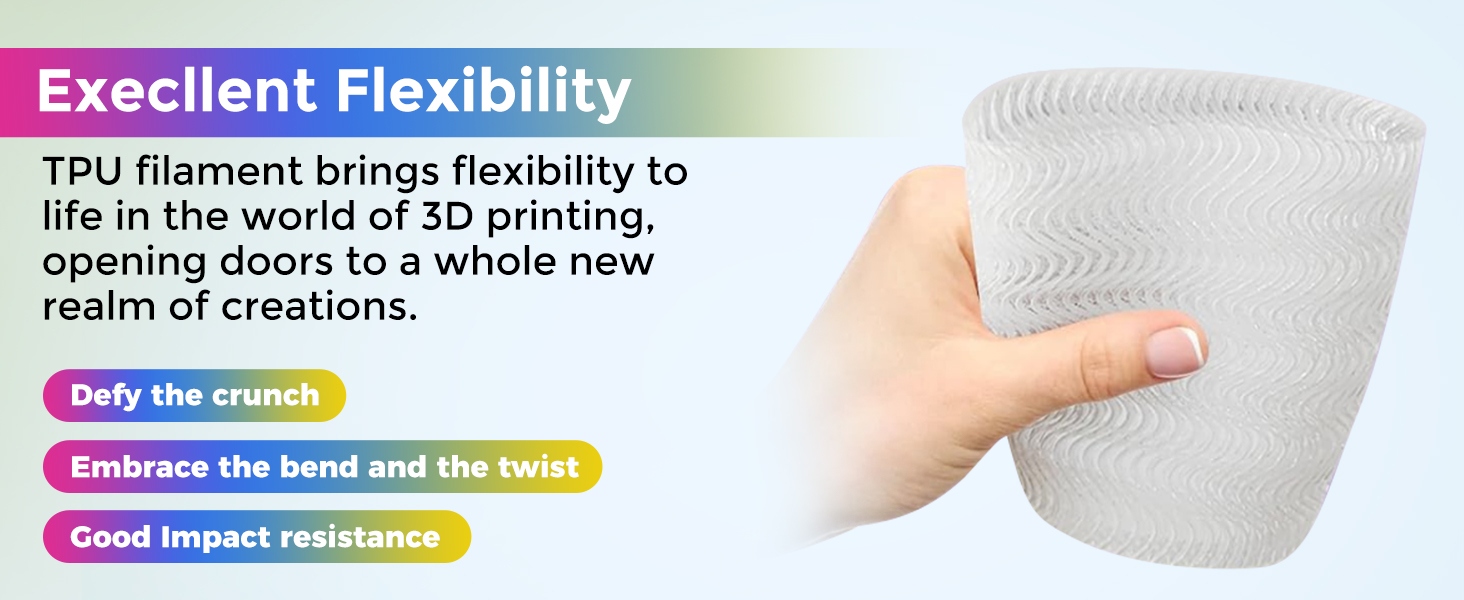  TPU Filament, 1.75mm, 95A Soft TPU Flexible 3D Printer Filament Fit Most FDM Printer