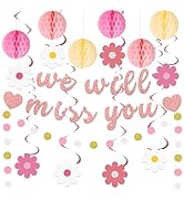 Roetyce Farewell Party Decorations Women, Pink We Will Miss You Banner Honeycomb Balls Hanging Sw...
