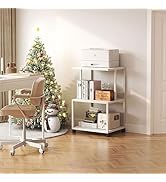 Mexin White Printer Stand-Small 3 Tier Printer Table with Wheels, Industrial Rolling Printer Cart...