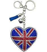 Evenchae Sparkling World Flag Keychain | Plush Heart Bag Charm - Handbag Backpack Luggage | Gift ...