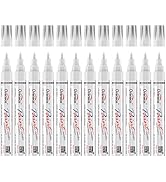 Overseas Oil-Based Fine Tip Paint Marker Pen - 12 Pack White 0.9mm Fine Nib Permanent Markers, Qu...