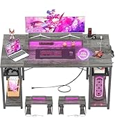 Armocity Computer Desk with LED Lights, 55 Inch Desk with Power Outlet and USB, Reversible Large ...