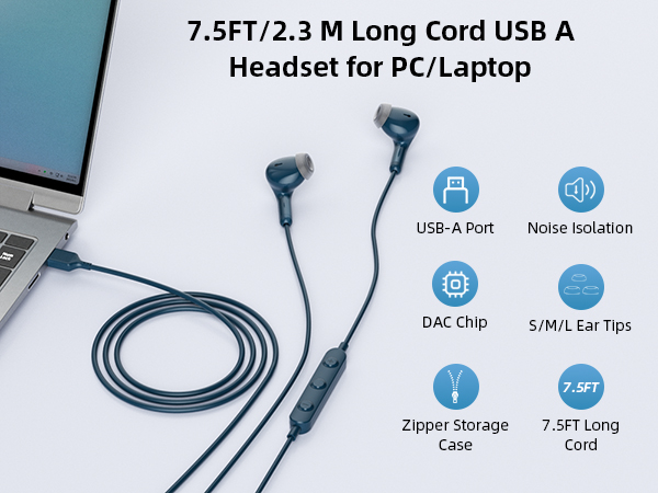 usb earbuds with microphone for pc laptop computer