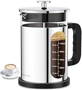QUQIYSO French Press Coffee Maker 51oz 304 Stainless Steel French Press with 4 Filter, Borosilica...