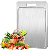 Preshwous Titanium Cutting Boards with Juice Groove, 2mm Premium Brushed Stainless Steel Cutting ...