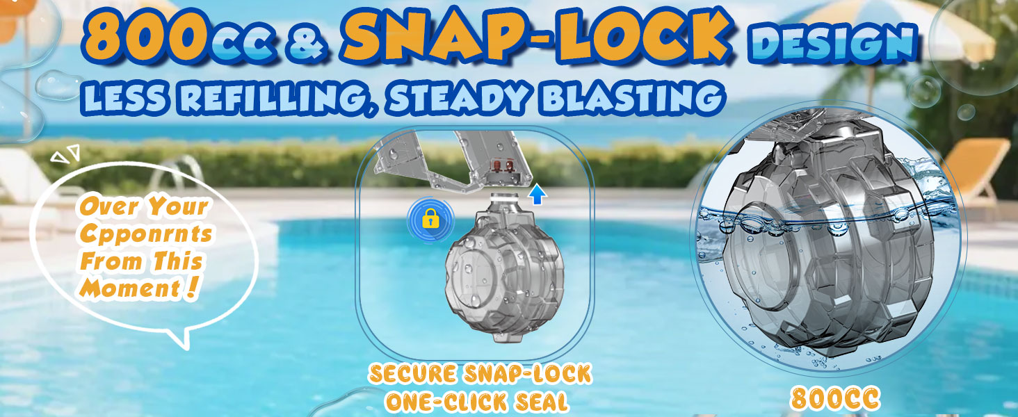 High capacity 800CC water tank blaster with USB rechargeable battery for extended playtime