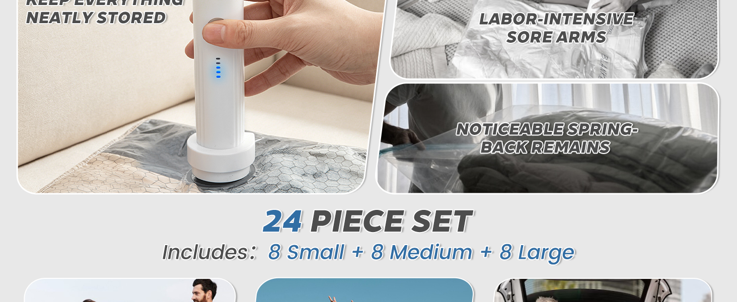 Travel vacuum bags with pump