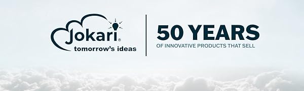 Jokari logo banner with clouds 50 years
