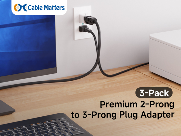 Cable Matters 2 prong to 3 prong outlet adapter for grounding conversion