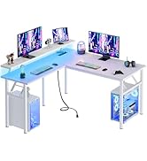 Need Reveriable L Shaped Folding Desk with Monitor Shelf, LED Lighting Computer Desk with Power O...