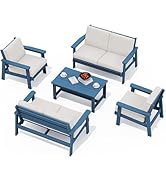 SERWALL HDPE Patio Conversation Sets, 5 Piece Outdoor Patio Furniture Set, All-Weather Wood-Like ...