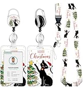 Christmas ID Badge Holder with Lanyard, Black Cat Lanyards for ID Badges,Tree Badge Reels Retract...