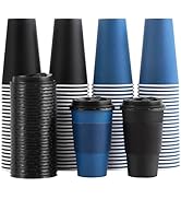 SIUQ 100 Pack 16 oz Disposable Coffee Cups with Lids and Sleeves, To Go Paper Cups for Hot &amp; Cold...
