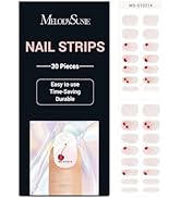MelodySusie 30PCS Semi Cured Gel Nail Strips (Cherry White French Tips), Works with Nail lamp, Sa...