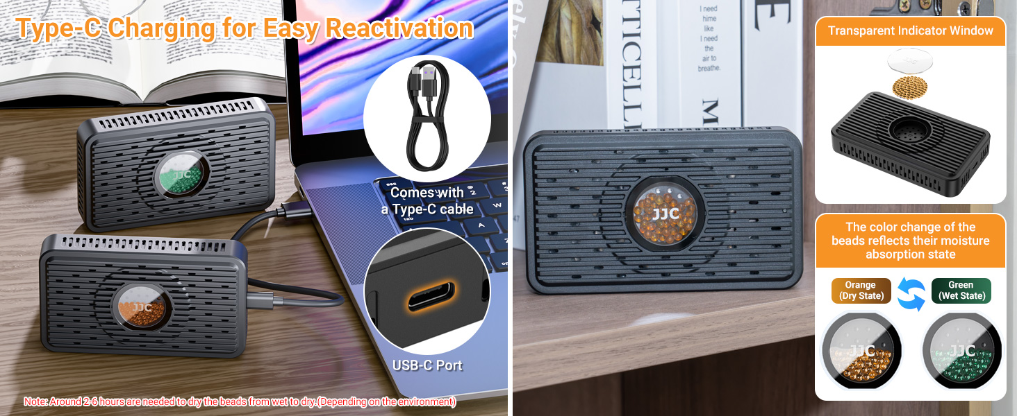 Rechargeable Desiccant Dehumidifier for Storage with USB-C Cable