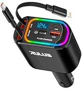 RULUS Upgrade 4 in 1 Retractable Charger for Car, PD 100W Fast Car Phone Charger with 2 Charging ...