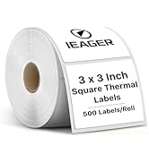 iEager White Square Thermal Label Stickers, 3" x 3" Self-Adhesive Square Direct Thermal Labels wi...