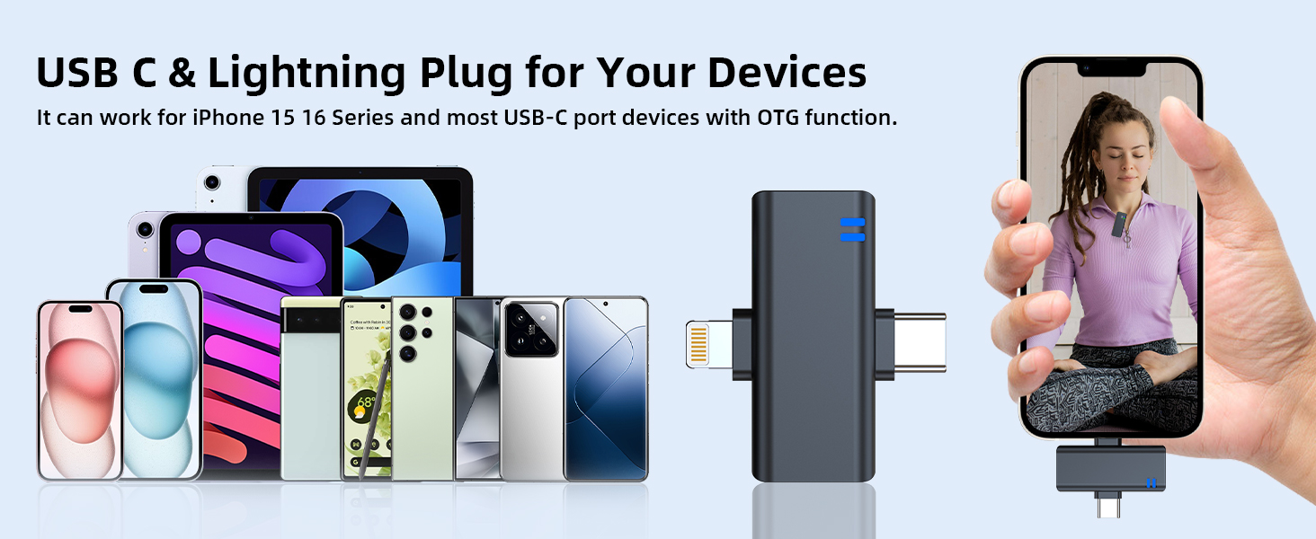 Wide compatibility, iPhone microphone for USB C lightning devices