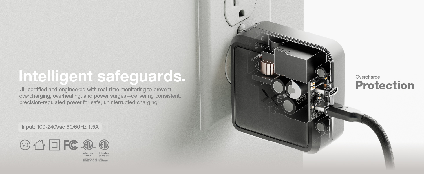 Equipped with intelligent safeguards to prevent overcharging, overheating, power surges - UL listed