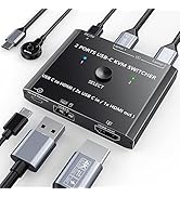 USB Type C KVM Switch 4K@60Hz, 2-Port Type C to HDMI Switcher for 2 USB-C Port Laptops Share 1 HD...