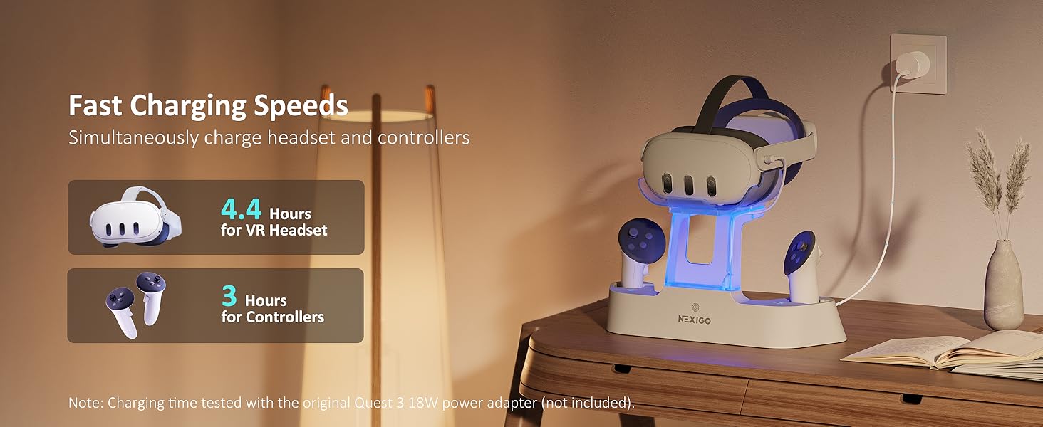 S20 Pro Charging Dock is charging for Quest 3 headset and controllers.