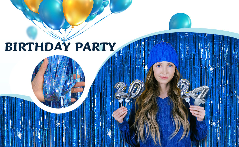 blue tinsel backdrop birthday party decorations tinsel curtain party streamers backdrop foil fringe
