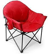 Oversized Folding Camping Chair Padded Moon Round Saucer Chair Outdoor Portable Camp Chairs for B...
