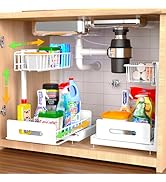 2 Pack Under Sink Organizer and Storage,Pull Out Cabinet Organizer 2 Tier Slide Out Sink Shelf Ca...