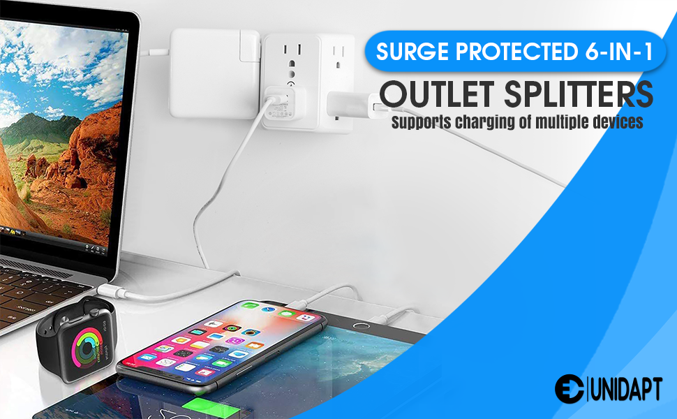Surge protected 6in1 outlet splitters to keep all your devices charged safely
