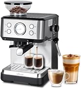 HousesAid 20 Bar Espresso &amp; Coffee Maker with Built-in Grinder (12 Levels) - 1050W Stainless Stee...