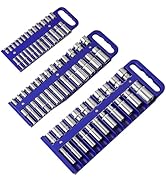 Reniteco Magnetic Socket Organizer Set, 3-Piece Blue Portable Magnetic Socket Holder Tray, Heavy ...