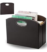 WRINGKIT Leather Magazine File Holder, Foldable Magazine Basket with Handles, Stable Brown Magazi...