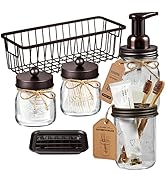 SheeChung 6Pack Mason Jar Bathroom Accessories Set - Foaming Soap Dispenser, Toothbrush Holder, 2...